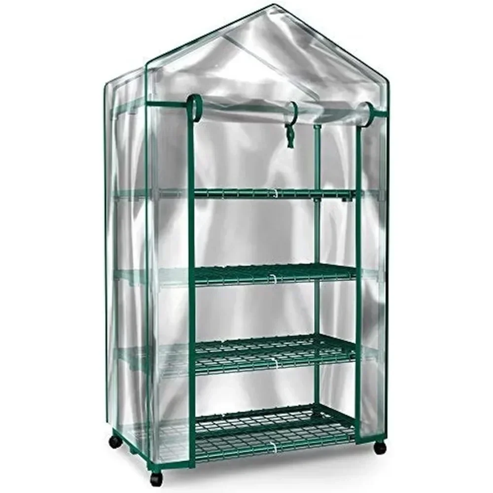 

Mini Greenhouse-4-Tier Outdoor Sturdy Portable Shelves-Grow Plants, Seedlings, Herbs, or Flowers In Any Season-Gardening Rack