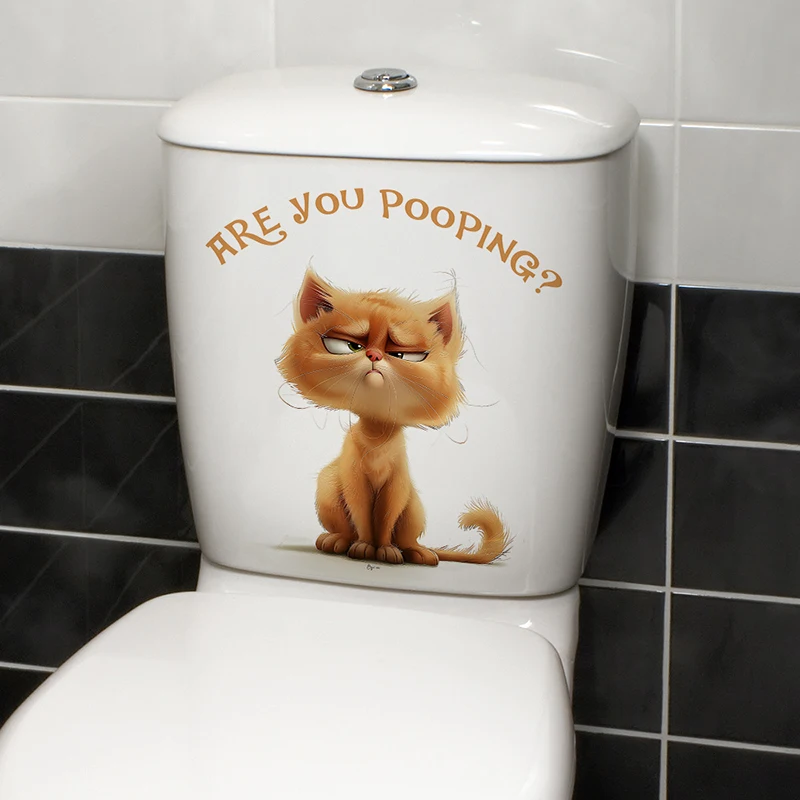 What Wa That? Cartoon Cat Toilet Sticker Bathroom Toilet Cover Sticker Wall Sticker WC Home BathRoom Decoration Decals S365