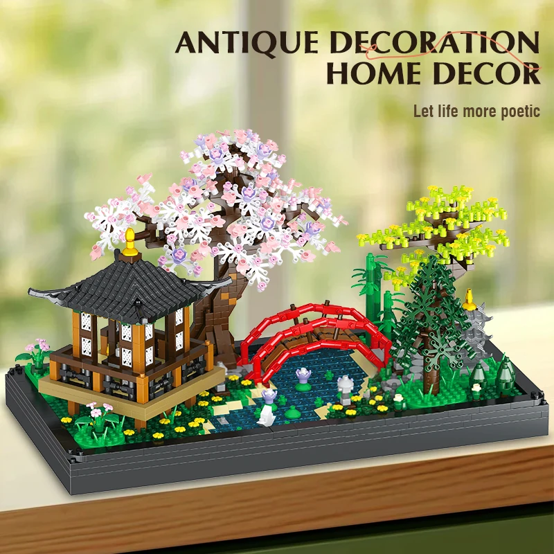 Décennie s de construction de jardin du Vermont pour enfants et adultes, jouets modèles d'architecture chinoise, micro briques de diamant bricolage, blocs d'assemblage, cadeau jouet