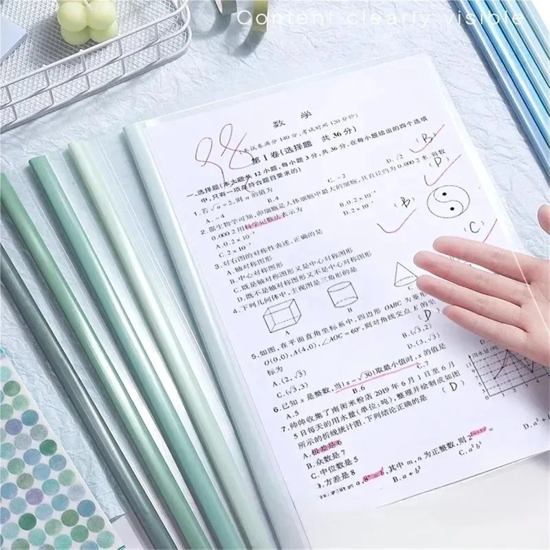 20/10PC Transparent File Document Thicken Draw Rod A4 Folder Test Paper Storage Bag Clip Office Folder Organizer Office Supplies