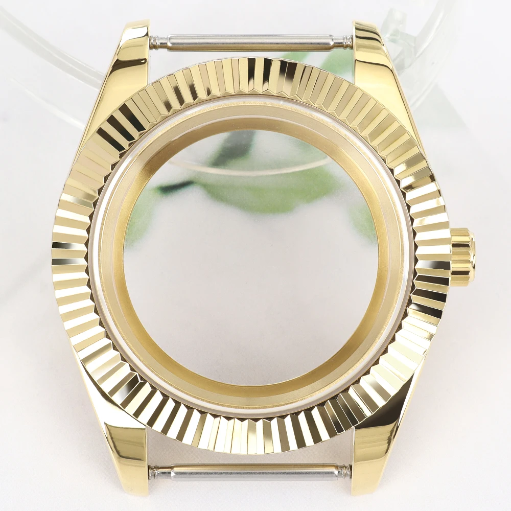 Diver 36mm/39mm Gold Pvd Watch Case Fluted Curved Bezel Sapphire For SK DJ NH35 NH34 NH36 NH38 Miyota8215 NH35 Watch Accessories