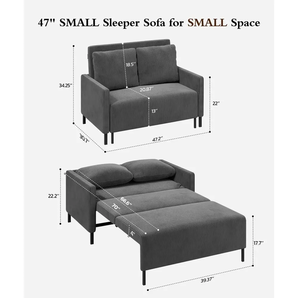

Convertible Sofa Bed, 47 Loveseat Sleeper Sofa, Pull out Couch 618lbs Capacity, Modern Sleeper Couch Bed 2 Fluffy Pillows Inclu