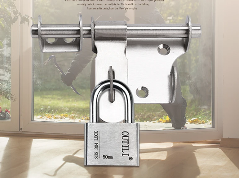 Household thickened stainless steel exposed bolt and padlock matching set