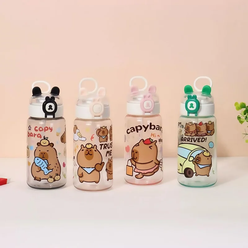 500 مللي كابيبارا زجاجات مياه الكرتون كوب بقشة كابيبارا شرب زجاجة مانعة للتسرب لطيف كوب بلاستك شفاف الصيف #1