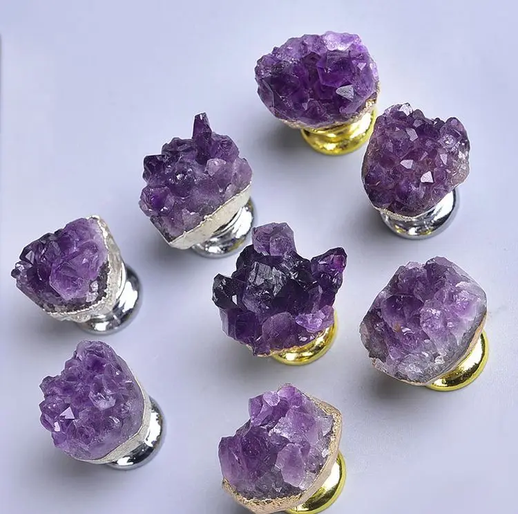 Natural Amethyst Cluster Cabinet Door Handles Cabinet Drawer Amethyst Cluster Knob Pull Handles