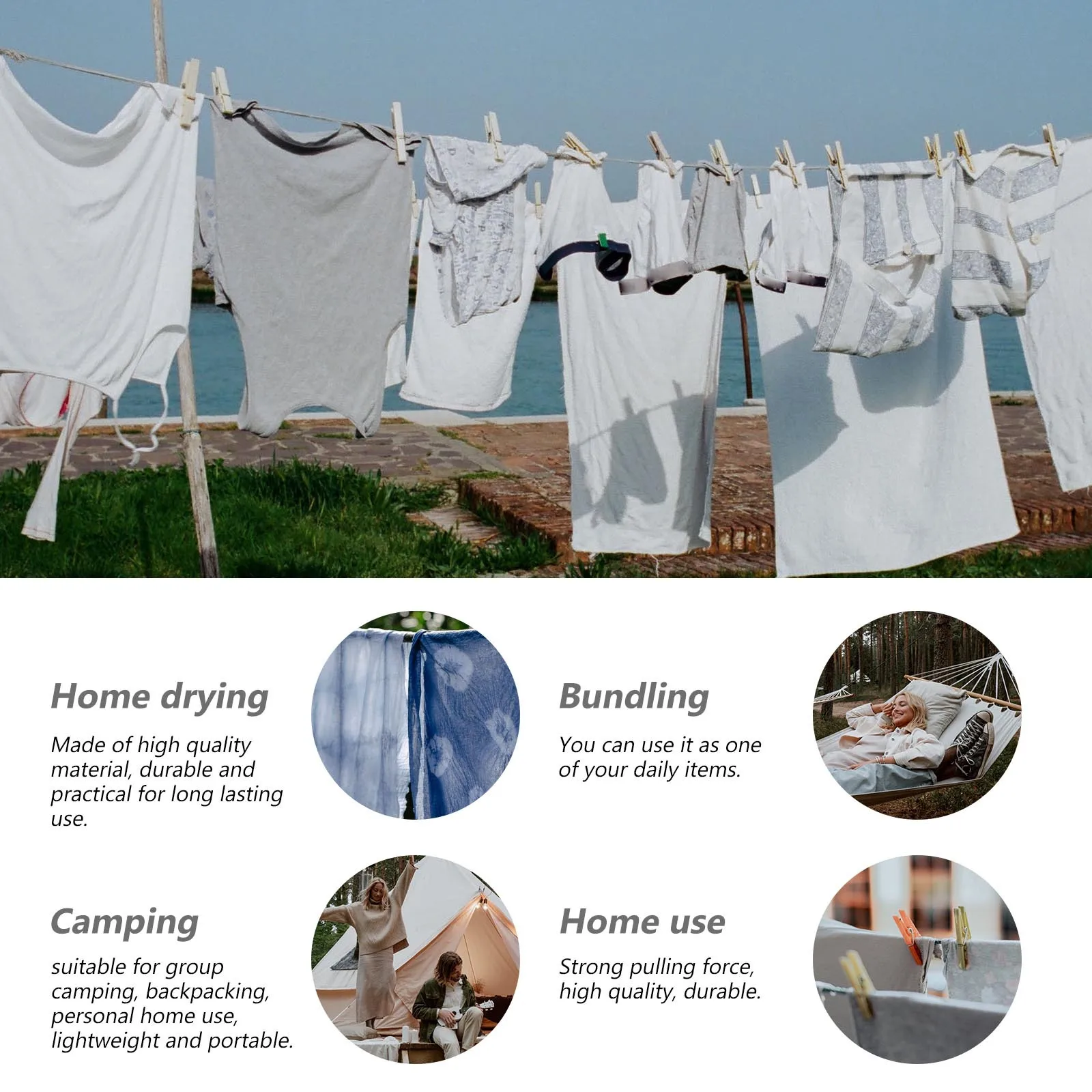 

1pc Home Clothesline Nylon Braided Rope Hanging Bundle For Towels Quilts Carpets Light Weight Portable Indoor Outdoor Use Woven