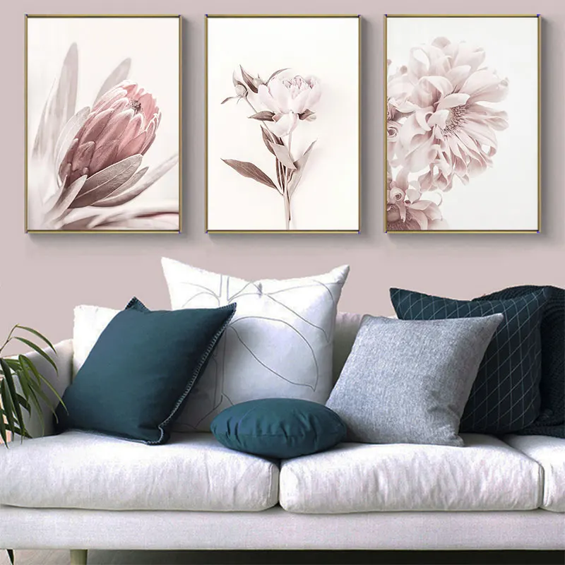 Modern Pink Flower Art Canvas Painting Prints Fashion Decorative Picture Posters for Living Room Bedroom Home Wall Decor
