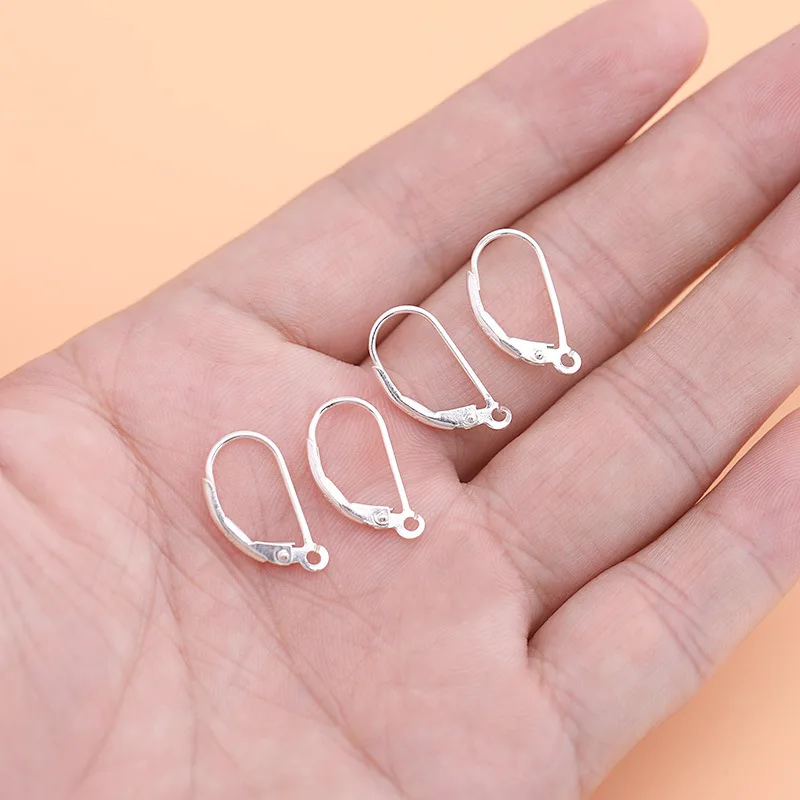 PANGEM-Wholesale 5pairs/pack Real Solid Sterling 925 Silver Hooks 9x16.8mm Pure 925 Silver Earring Hook for jewelry Making