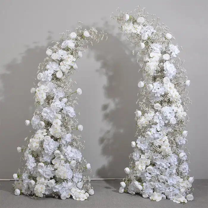 

Custom series Champagne White Rose Orchid Horn Arch wedding decoration Artificial flower props fake flower row background wall