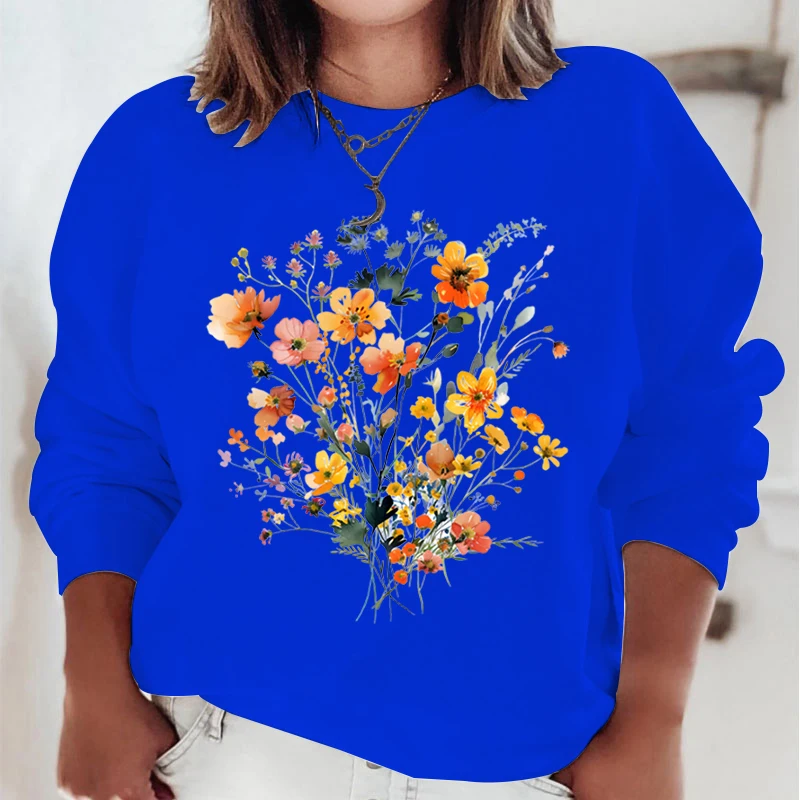 Wild Flower Oil Painting Sweatshirts Watercolor Floral Bohemia Pullover Long Sleeve O-Neck Streetwear Flower Trend Women Hoodie