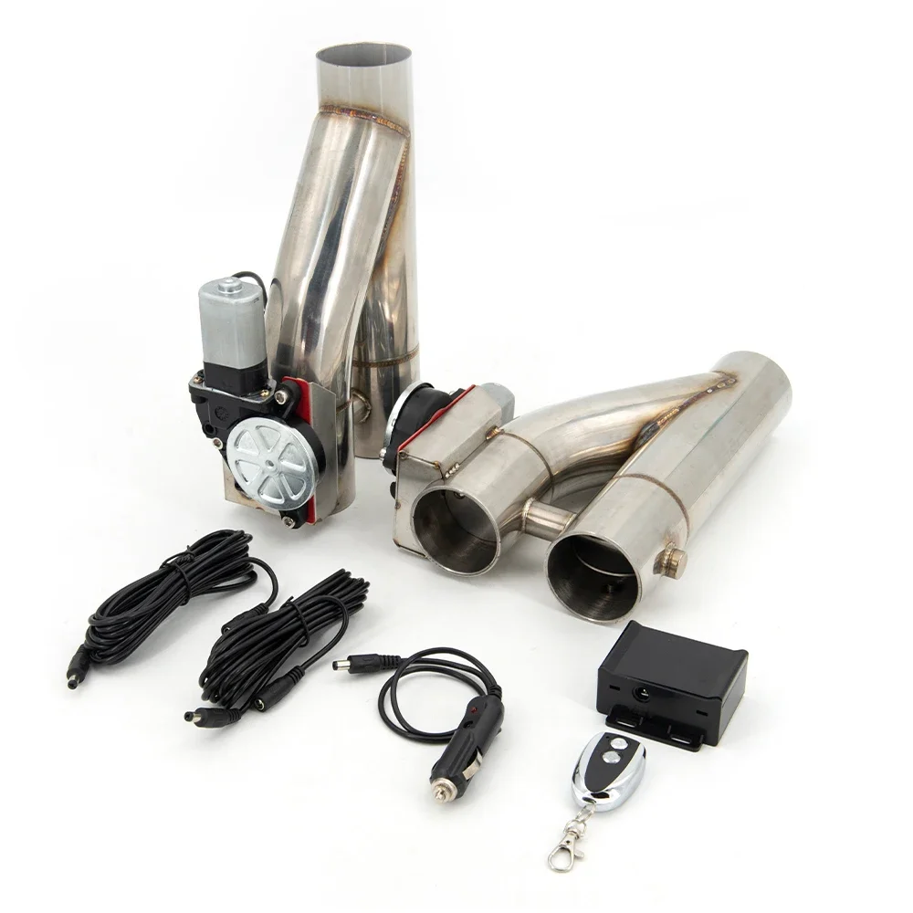2Pcs Stainless Steel Double Valve Exhaust Cutout Pipe Muffler Bypass Exhaust Trim Down Tube Wireless Remote Controller