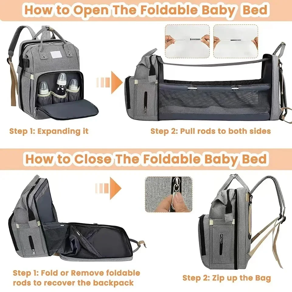 Folding mommy bag lightweight portable folding crib bed large-capacity baby backpack female mommy outting bag mummy bag