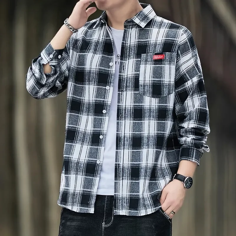 High Quality Classic Plaid Shirt for Men Spring/Autumn Casual Flannel Checked Shirt Men's Long Sleeve Cardigan