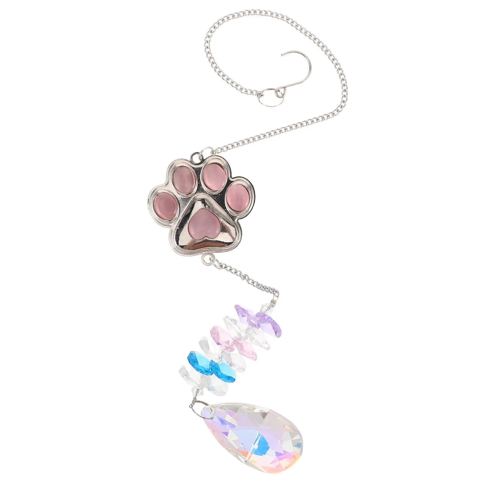 Crystal Paw Print Sun Catcher Wind Chime Pet Memorial Sympathy Hanging Ornament Outdoor Garden Decor Dog Memorial Windchime Pink
