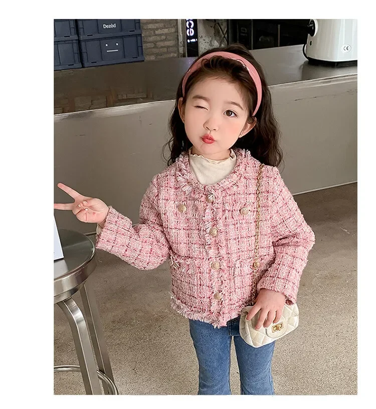 Coat Autumn New Girl Senior Open Stitch Loose Children Clothing Baby Korean Pink Tops 2024 Round Collar Simple Sweet