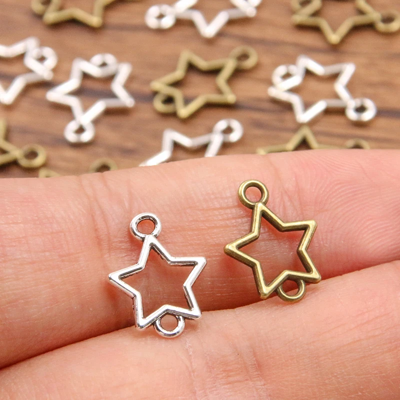 80PCS 12X15mm 2 Color Wholesale Metal Alloy Hollow Pentagram Connector Star Pendant For Jewelry Making DIY Handmade Craft