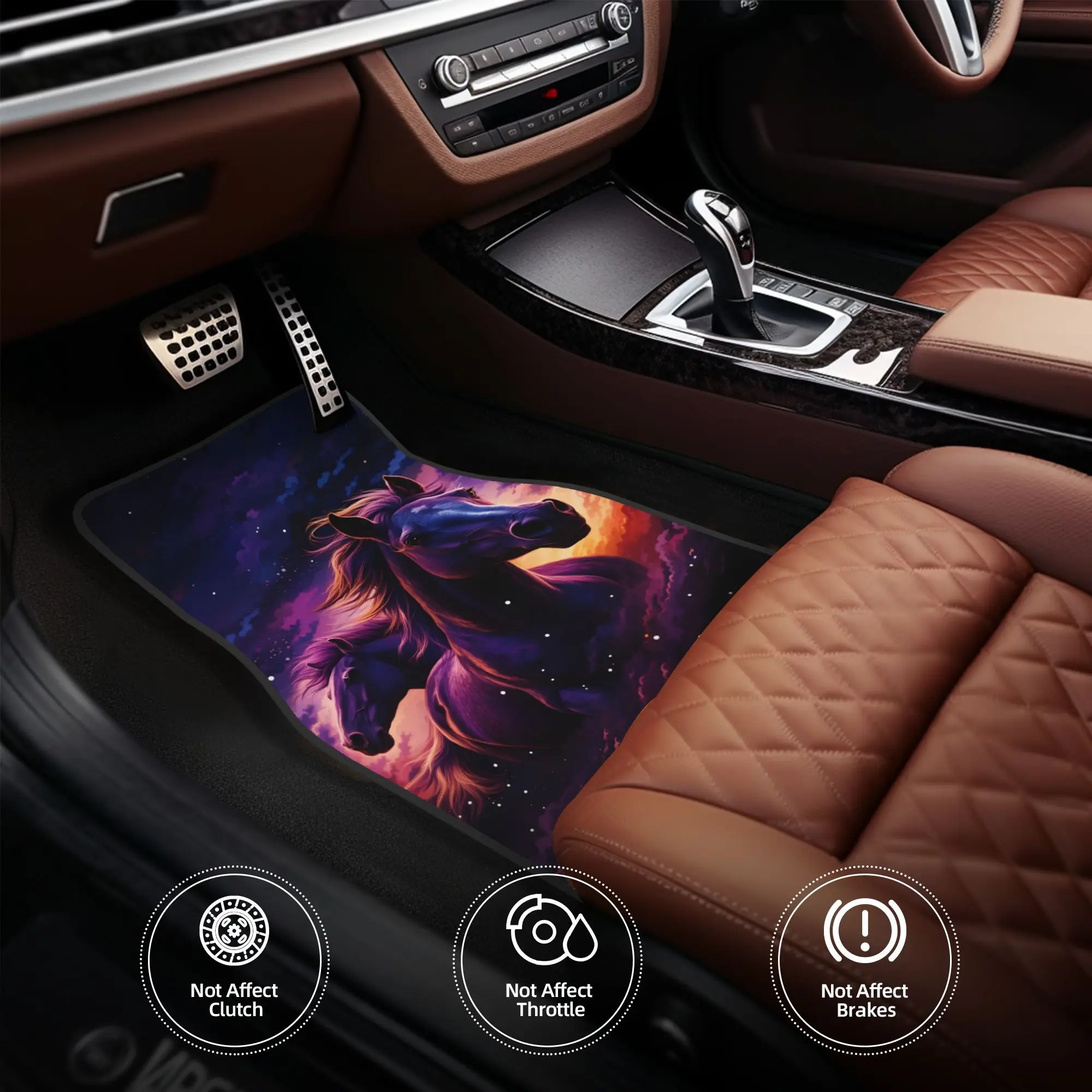 4pcs Mystical Horses Galloping Through Starlit Purple Clouds At Sunset Car Floor Mats - Anti Slip, Absorbent Pads Suitable For W