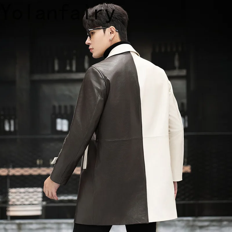 YOLANFAIRY Sheepskin Genuine Leather Jacket Men Mid - Length Windbreaker Coats Autumn Winter Mens Clothing Ветровка Мужская