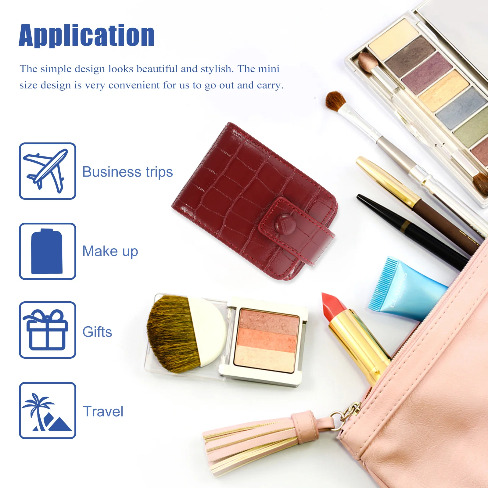 Lippenstifttasche, rote PU-Tasche, tragbarer Make-up-Organizer mit Spiegel, PU-Lippenstift-Tasche