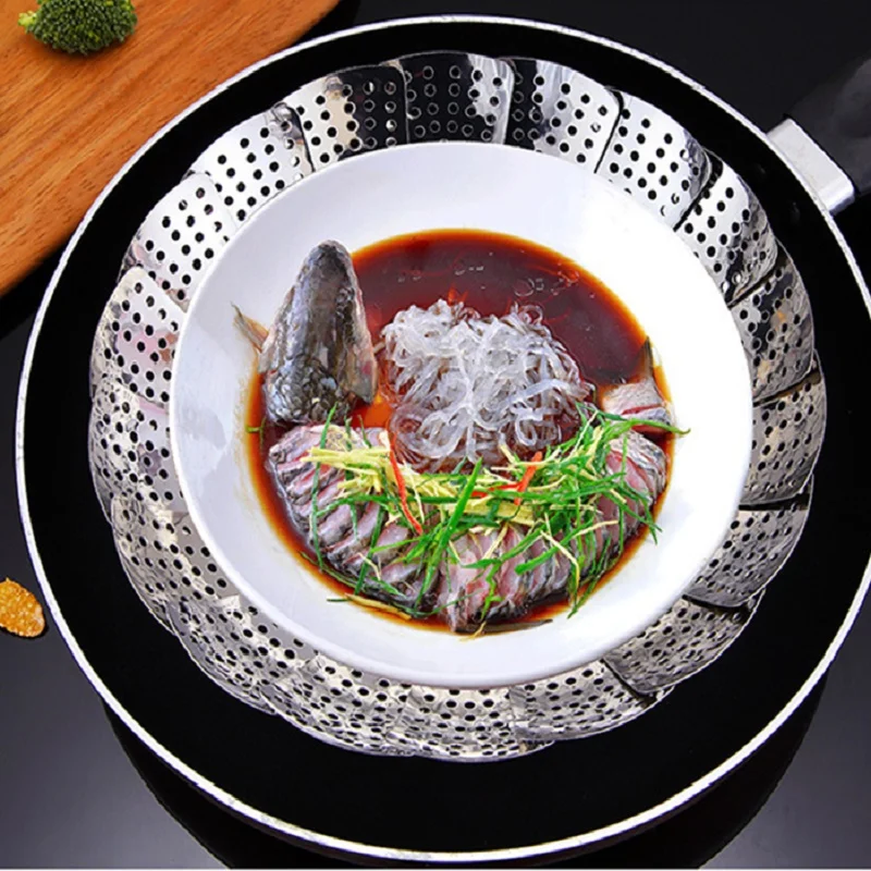 Expandable Steamer Stainless Steel Foldable Vegetable Steamers Fruit Basket Food Storage Container Kitchen Supplies Cooking Tool