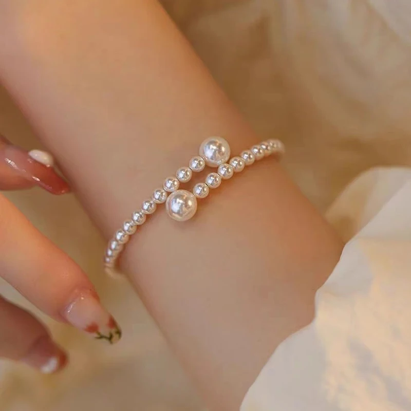 Luxury Fashion Imitation Pearl Bracelet For Women White Pearl Stretchable Cuff Bracelets Bangles Bridal Wedding Party Jewelry