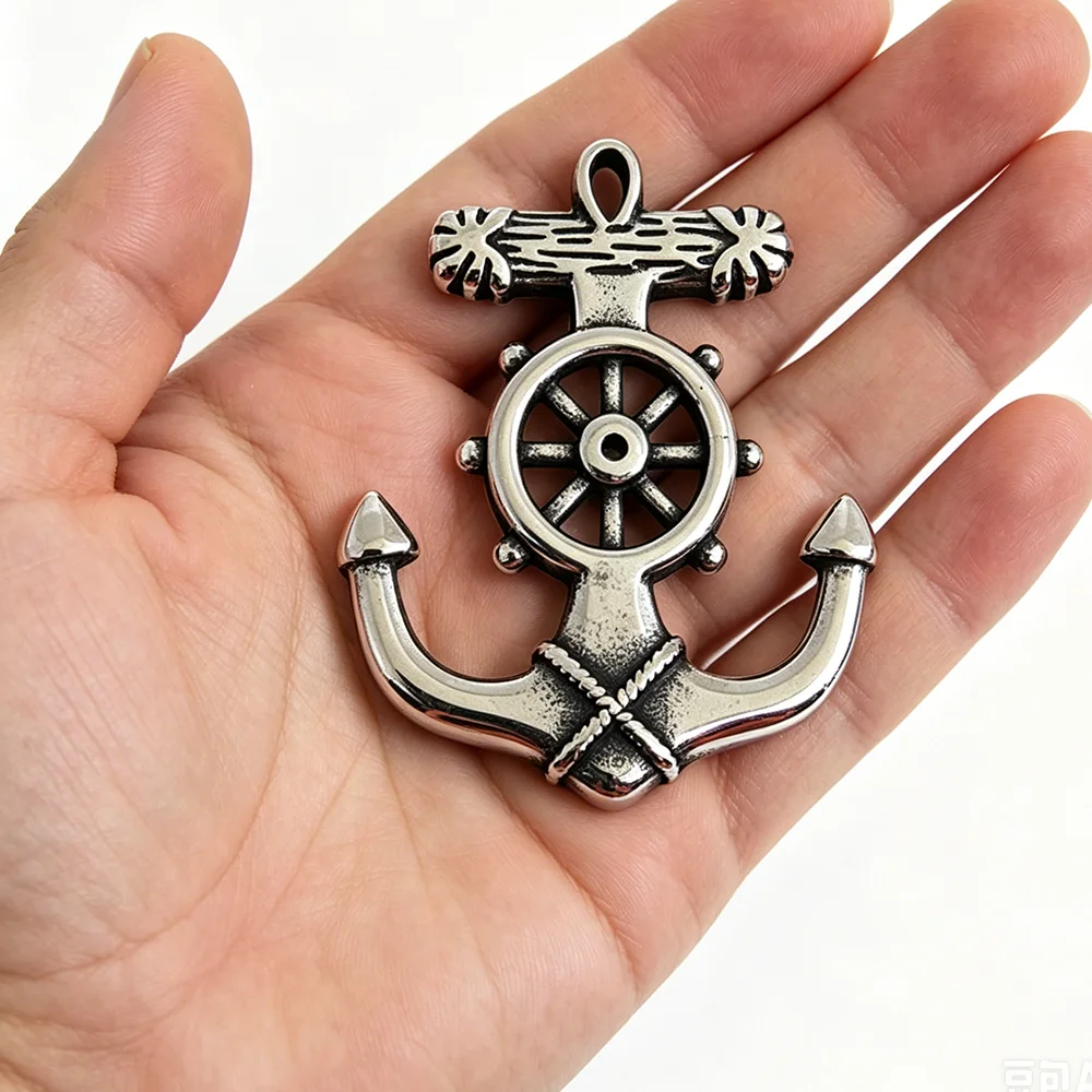 Retro cast anchor and rudder stainless steel pendant, waterproof and non-fading blackening process, necklace keychain accessory