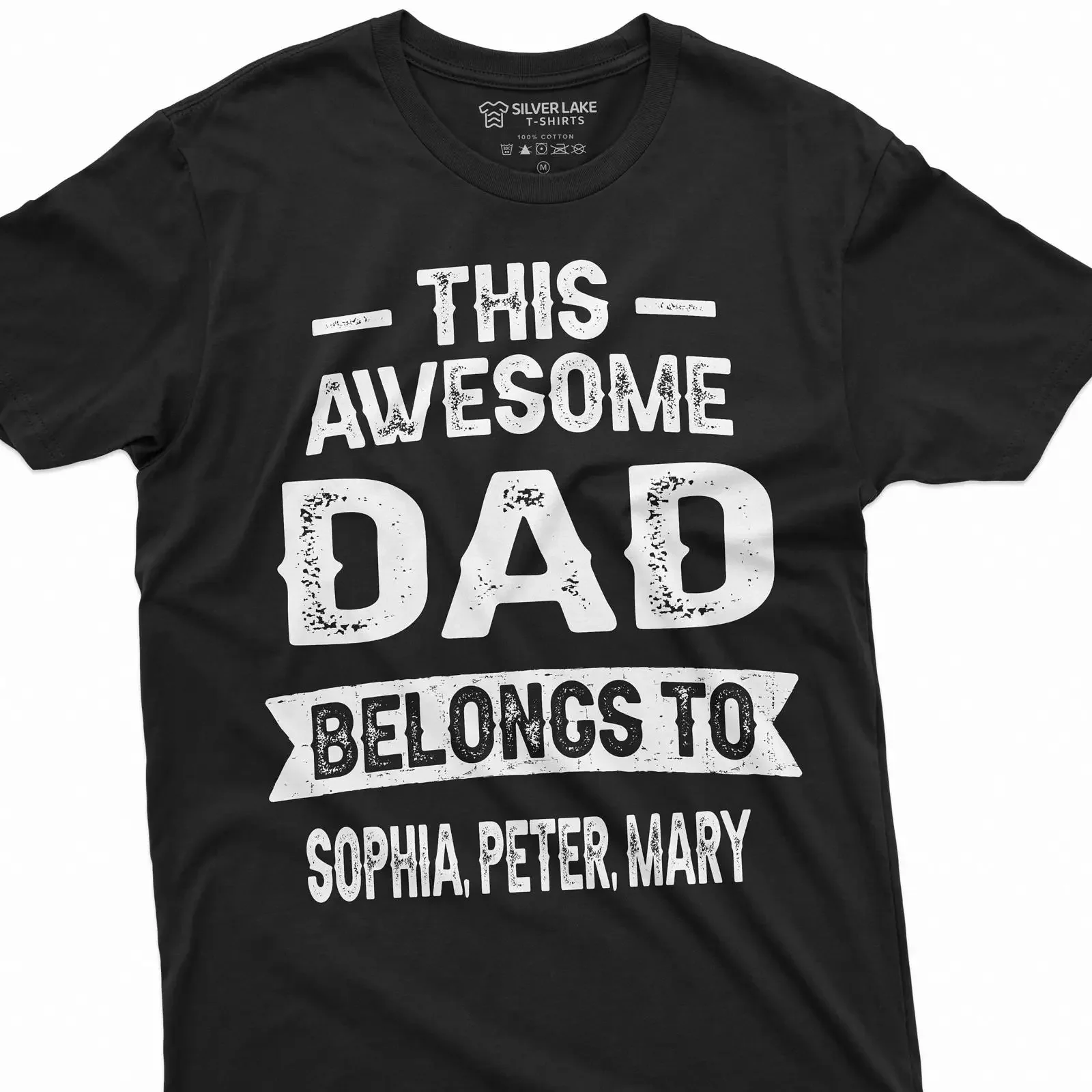 T-shirt personnalisable pour homme « This Awesome Dad Belongs To Names », unisexe, style vintage délavé, idéal pour la fête des pères