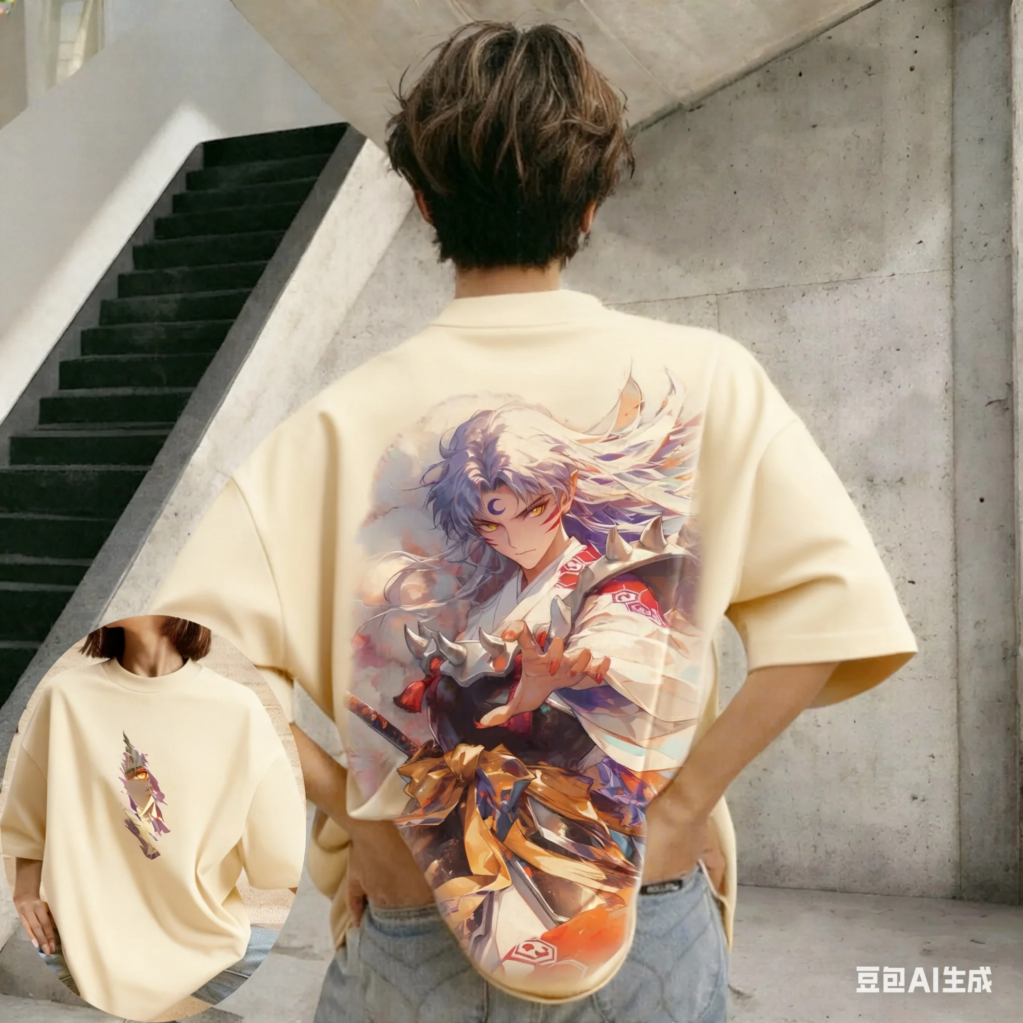 Inuyasha عادية طاقم الرقبة المرأة الوالدين والطفل الاتجاه تي شيرتات قصيرة الاكمام الربيع الصيف المتضخم مريحة Y2k سترة رياضية علوية جديدة #3