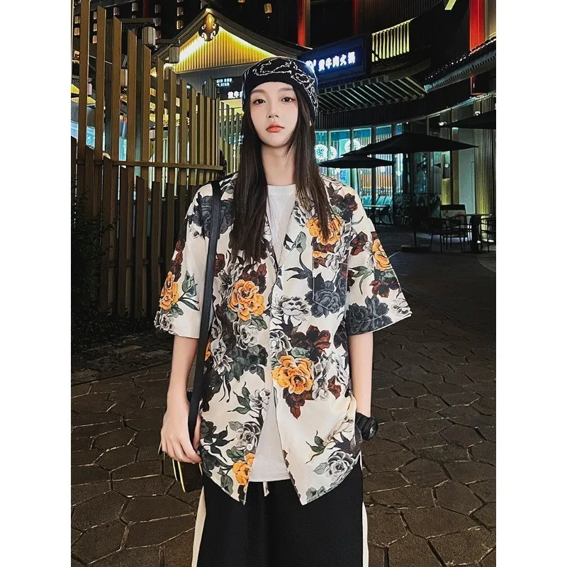 Stylish Beach Print Casual Shirts for Women - Oversized Short Sleeve Tops