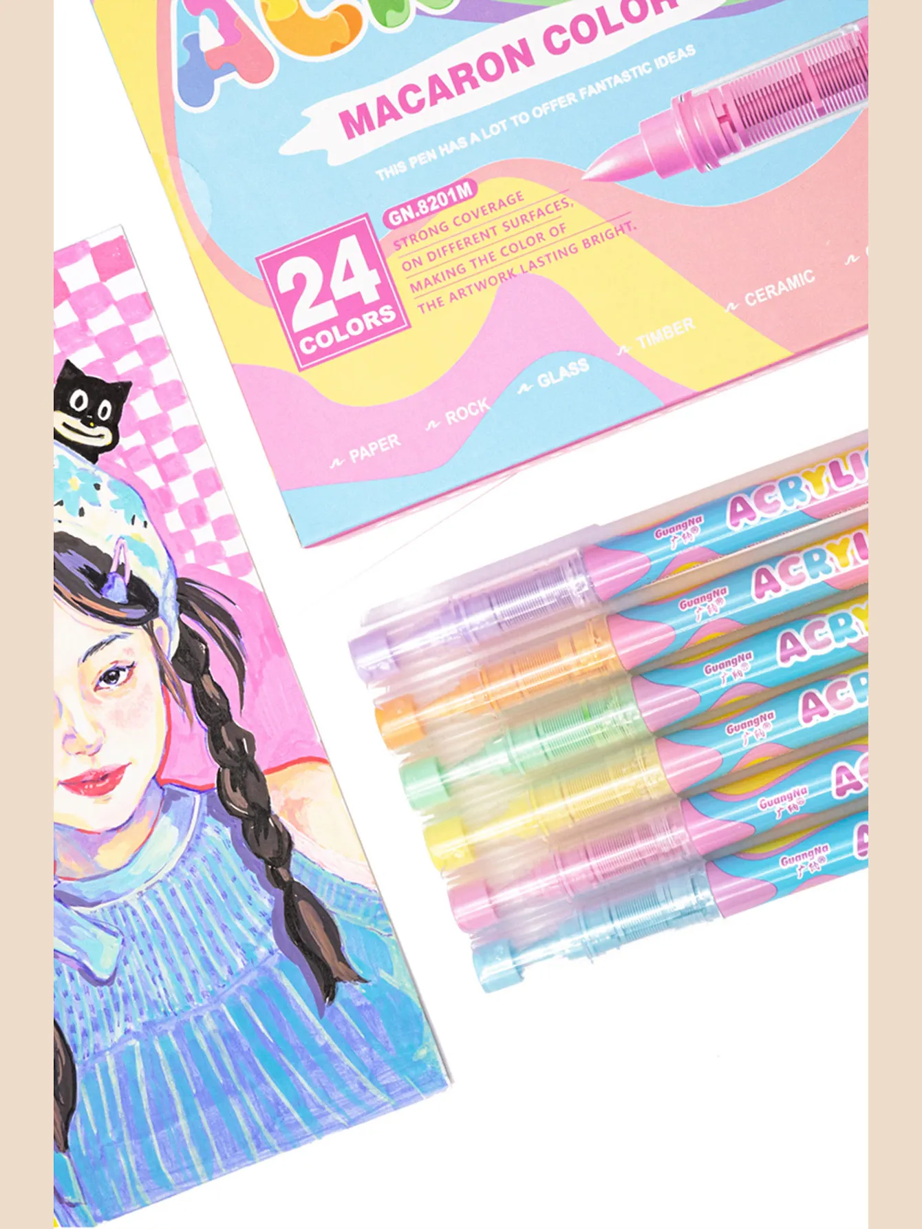 GuangNa 12-72 Colors Soft Brush Acrylic Marker Pen Set,Skin Tone, Macaron color,DIY Hand Drawn,Paint Art Markers pens,GN.8201F/M image 3