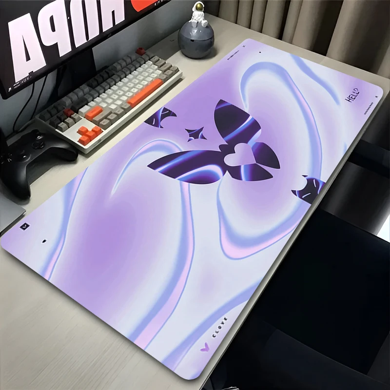 Mauspad Laptop Spiel Valorant Nelke Kawaii Schreibtisch Mauspad Lila Schmetterling Logo Design Mousepad PC Niedliches Anime Mädchen Tastaturpad