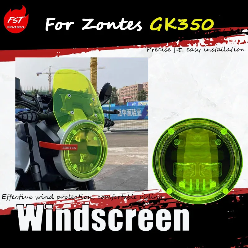 For Zontes GK350, install accessory windshield, small front windshield, and tint protection film for the headlights.
