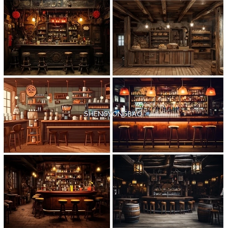 Antique library Old Tavern Barista Coffee Shop Bar Photography Backdrop Warm Medieval Inn Fantasy Photo Studio Background JG-01