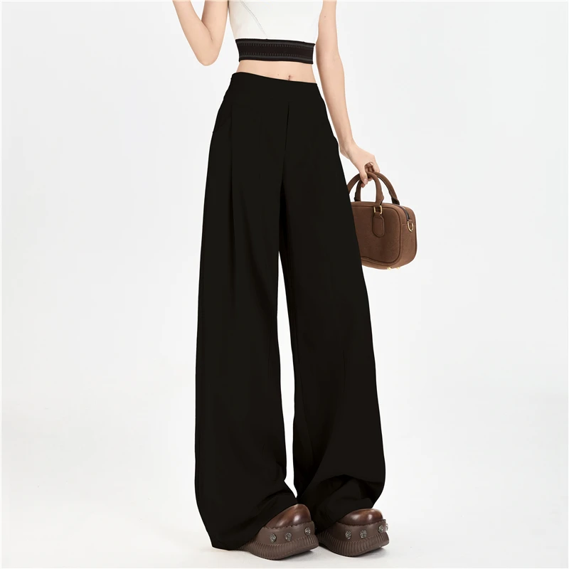 กางเกงขายาวทรงกระบอกเอวสูงสไตล์ญี่ปุ่นฮาราจูกุ สีพื้น ผ้าเนื้อนุ่มใส่สบาย ทรงหลวม ขาตรง แฟชั่นฤดูใบไม้ร่วง สตรีทแวร์