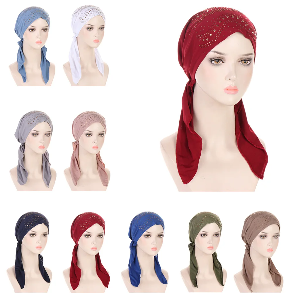 

New Muslim Women Stretch Turban Inner Hat Cancer Underscarf Chemo Beanies Caps Pre-Tied Headwear Headwrap Hair Accessories Mujer