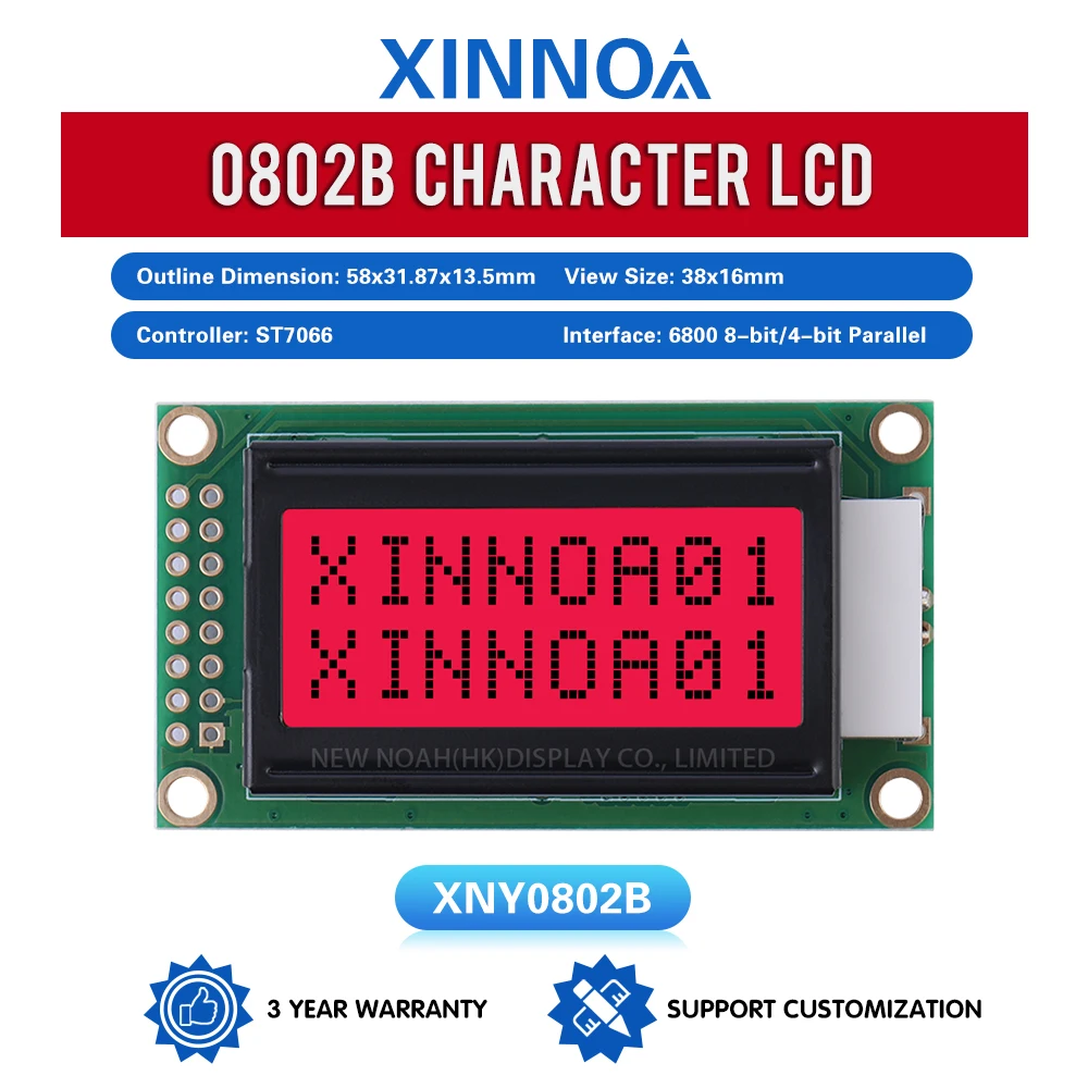 Red Light Black Letters 0802B Character LCD Display Screen 2X8 LCD 8*2 0802 8X2 Ready To Ship LCM Display Module In Stock