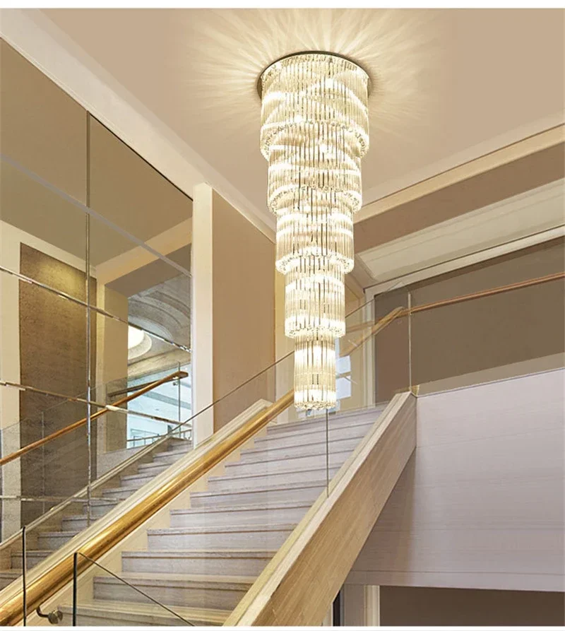 

Long Staircase Crystal Chandelier Modern Loft Crystal Lamp Long Chandelier Simple Luxury Villa Living Room Large Chandelier