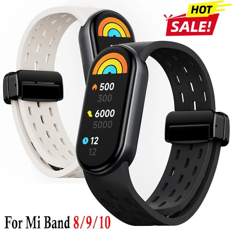 Für Xiaomi Band 8 9 Silikon-Uhrenarmband Magnetisches Atmungsaktives Smartwatch-Ersatzarmband für Xiaomi MiBand 10 Armband