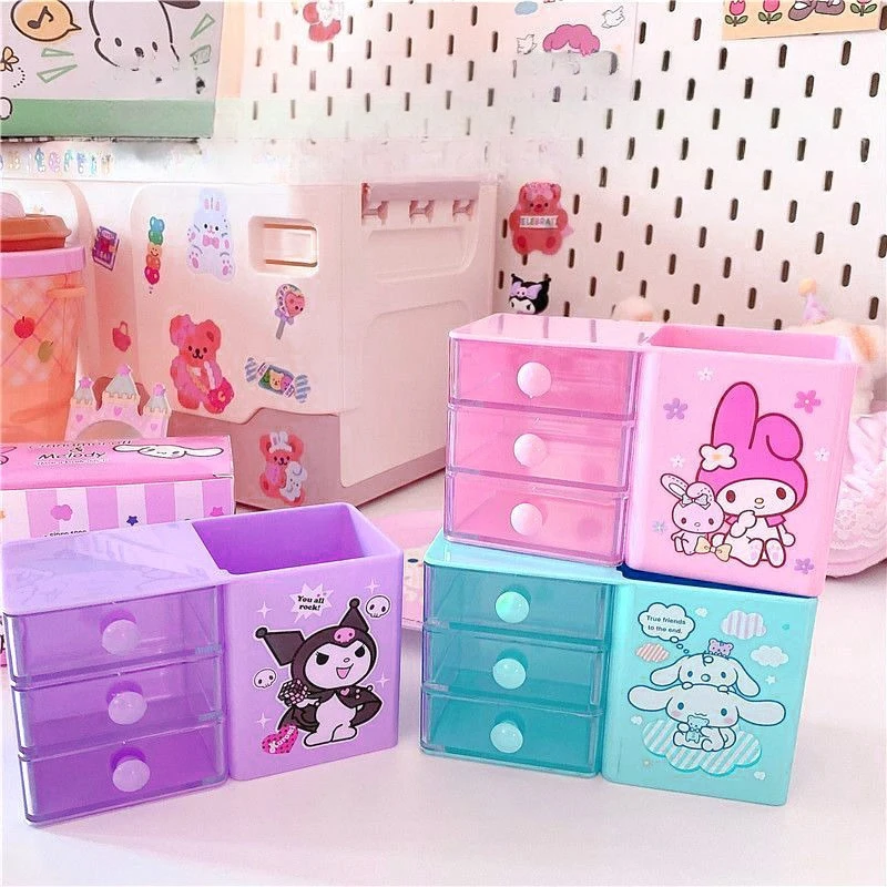 Kuromi My melody Cinnamoroll мультфильм многослойный ящик для хранения ящик держатель для ручек многофункциональный настольный милый органайзер для хранения