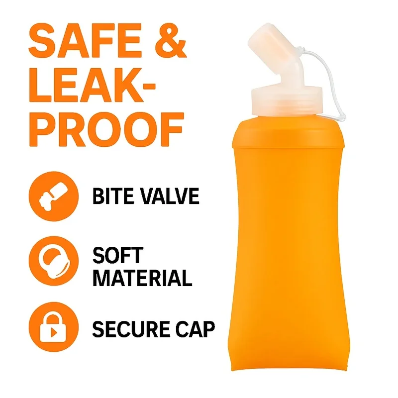 Foldable Soft Water Bottle with Silicone Bite Valve for Trail Running