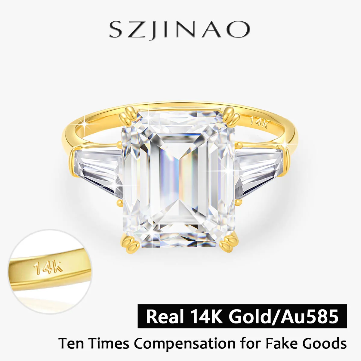 Emerald Cut D Color VVS1 Moissanite Ring 100% 14K Gold Diamond Ring For Women Wedding Anniversary Engagement Fine Jewelry - Image 2