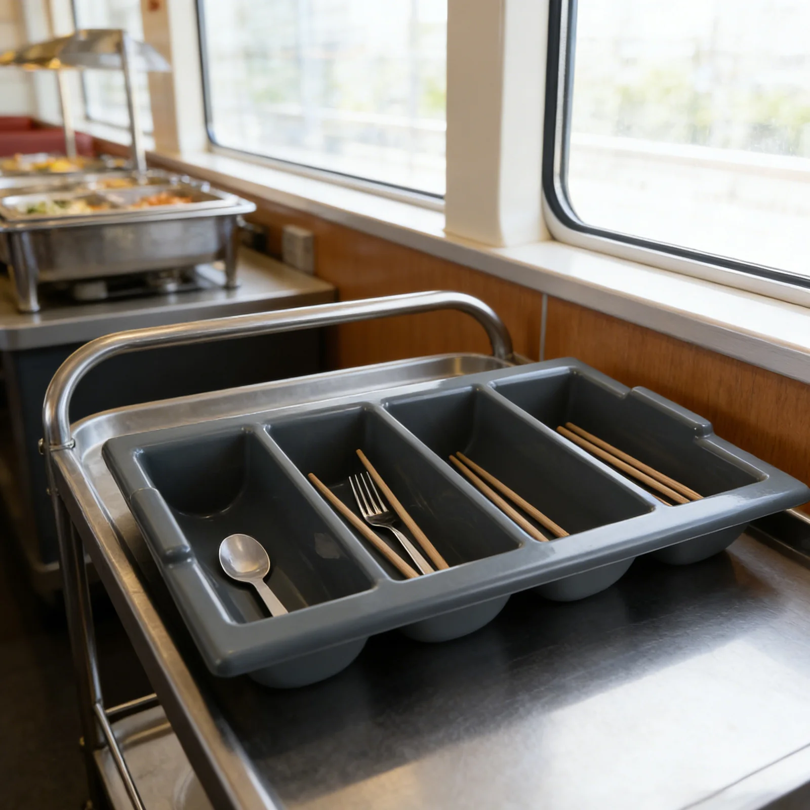 

Buffet Restaurant Cutlery Compartment Storage Box 4-Grid Plastic Utensil Organizer Space-Saving Silverware Drawer Holder Kitchen