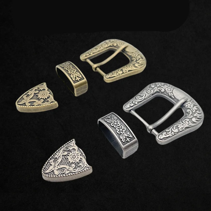 3Pcs/Set Bronze Ethnic Metal Hooks Pin Buckles For Belt Metal Printing Waist Accessories Alloy Belt Buckle DIY Garment Supplies