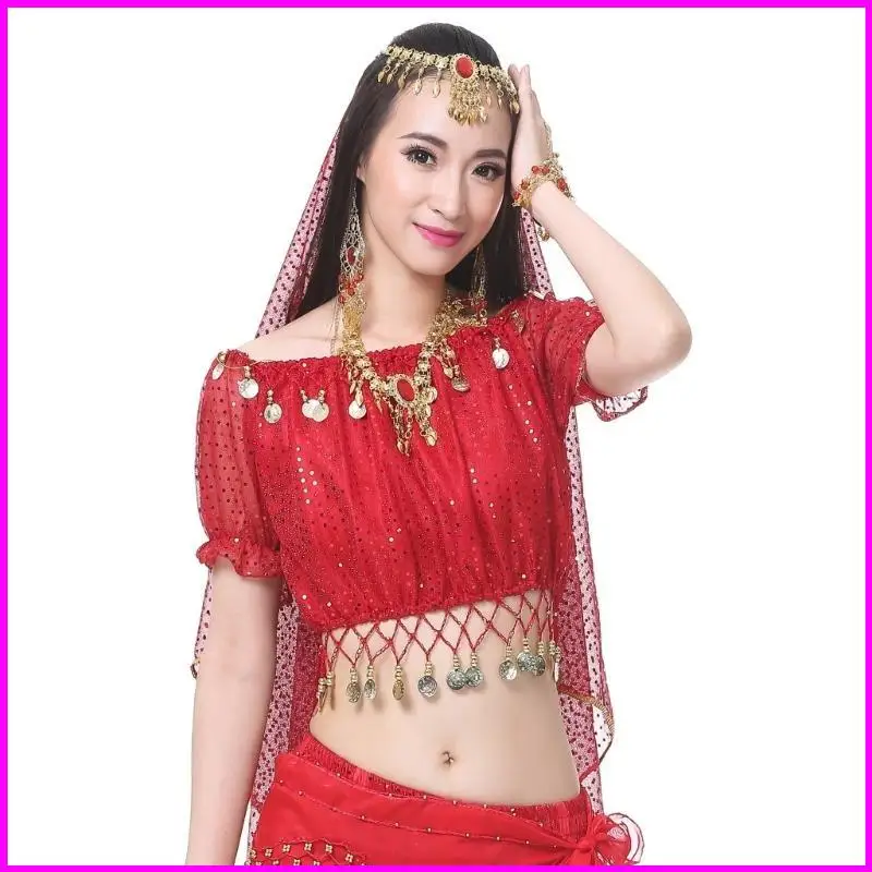 Costume da danza del ventre da donna Abiti da danza del ventre Monete danza del ventre Top Corto danza del ventre per