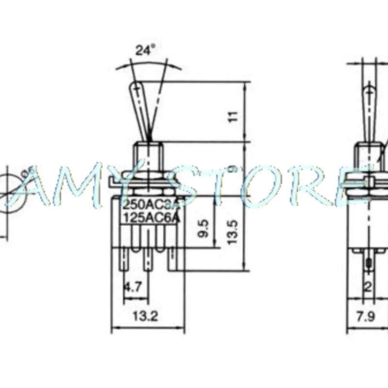 10Pcs MTS-101 2 Pin SPST Switch ON-OFF 2 Position AC125V/6A 250V/3A 6mm Blue Mini Toggle Switches