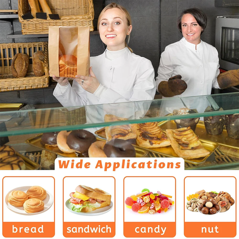 LMETJMA Large Bread Bags for Homemade Bread Sourdough Paper Bread Bags with Clear Window Bakery Bags for Cookies Cakes JT298