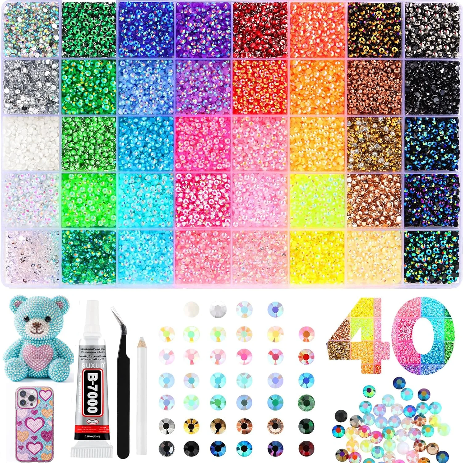2026 Nieuwe Kleurrijke DIY Harsen Strass Steentjes Kit voor Versieringen, Meerkleurige 3/4mm Niet-Hotfix Platte Achterkant Steentjes, voor Versierde Nagelkunst/beker