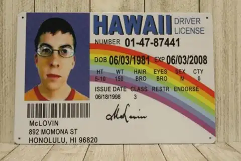 McLovin Superbad Driver License Tin Sign Metal Movie Poster  Hawaii Fake ID XZ-Aluminum