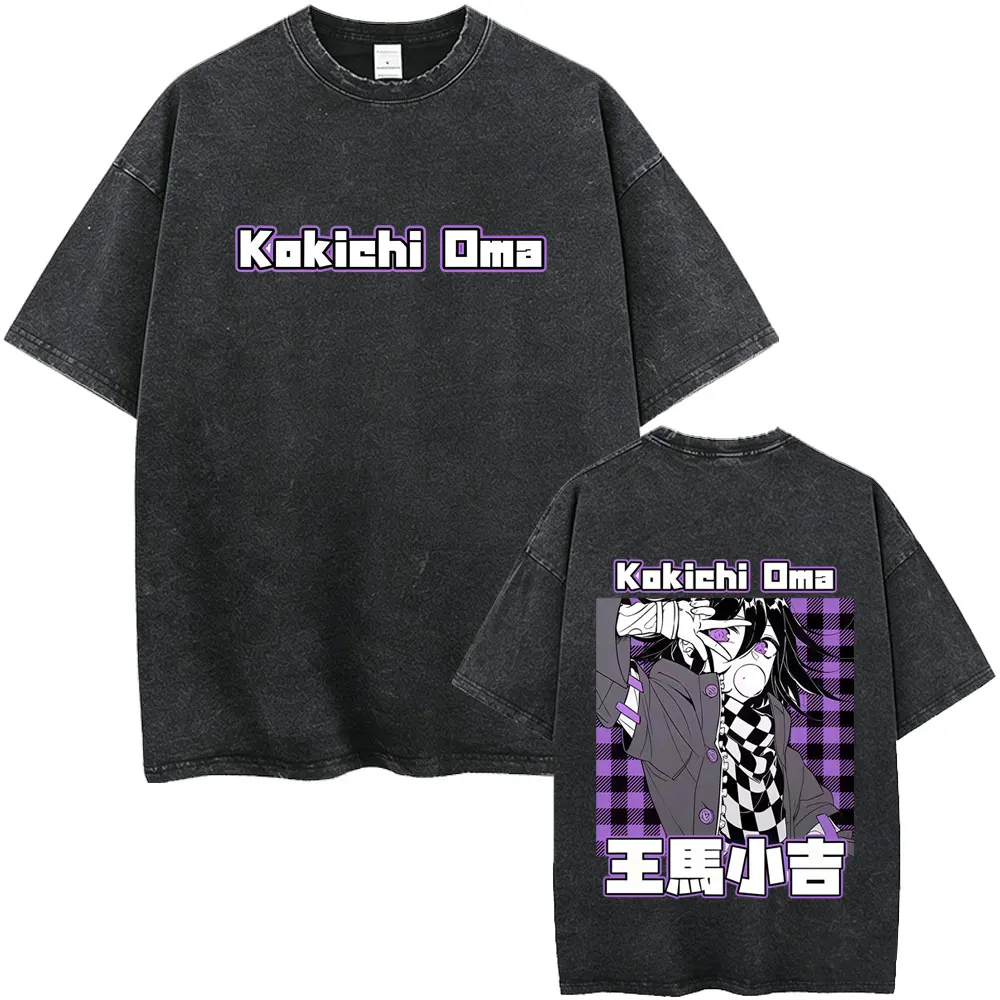 

Washed Vintage Anime Danganronpa Kokichi Oma Graphic T-shirts Men Manga Funny Oversized Short Sleeve T Shirts Unisex Streetwear
