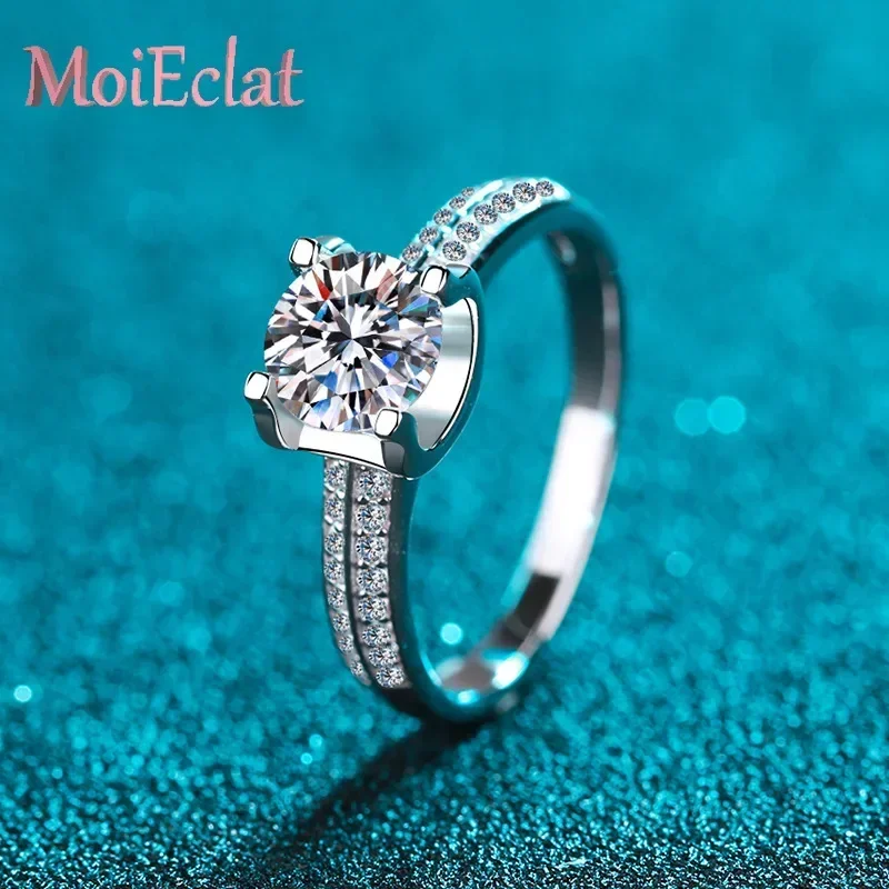MoiEclat Store Platinum PT950 Luxury Romantic Double Row Diamond Wedding Ring for Women Sparkling 1ct Moissanite Band Party Gift